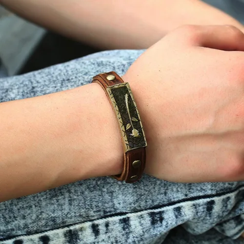 Vista 3 de Pulseras de cuero boho vintage marrón pulsera hebilla hebilla rosa pulseras hechas a mano para mujeres y hombres