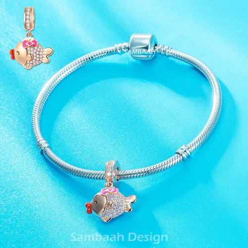 Vista 3 de Abalorios de oro rosa de plata esterlina para pulseras estilo Pandora - Cumpleañoscorazónala de ángelplumaestrella