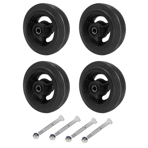 Vista 12 de Ruedas de 4 pulgadas para carrito, ruedas resistentes para ruedas industriales, ruedas de goma en hierro fundido, juego de 4 ruedas para carrito