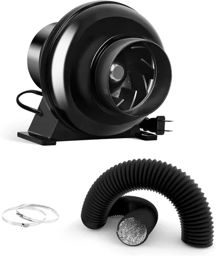 Vista 8 de iPower Ventilador de escape en línea de 4 pulgadas 195 CFM, filtro de carbono de aire con gancho, conducto flexible de 8 pies, colgador de cuerda
