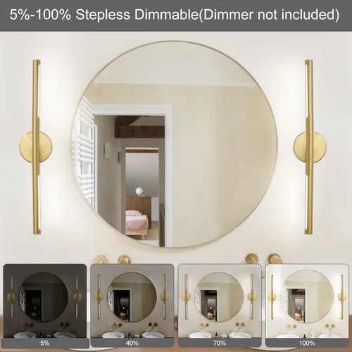 Vista 4 de Lámparas doradas para baño sobre espejo de 24 pulgadas, 18W 360° Giratorias Regulables 4000K Lámpara de Tocador LED de Latón, Luces de Tocador