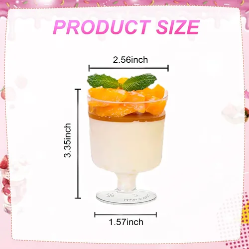 Vista 2 de Paquete de 50 tazas de postre de plástico transparente con cucharas, tazas de mousse de 5 onzas, tazas de parfait transparentes, tazas de postre