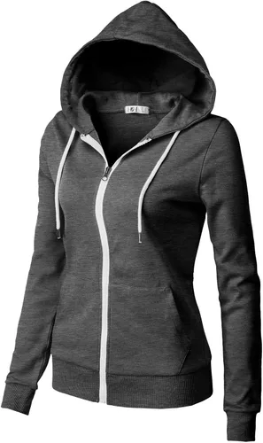 Vista 8 de Sudadera con capucha y cremallera para mujer, ligera, manga larga, bolsillo tipo canguro, ropa casual básica