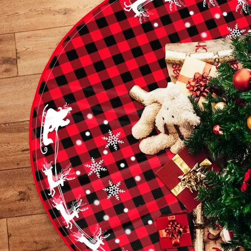 Vista 7 de Falda de árbol de Navidad azul de 48 pulgadas, falda de árbol de Navidad rústica gruesa con copo de nieve, decoración de invierno feliz año nuevo