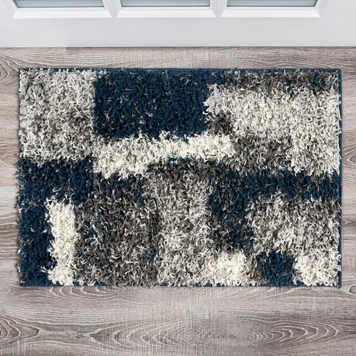 Vista 10 de Rugshop Alfombra de felpa de cuadros modernos desgastados azul marino, no desprende pelusa, suave para sala de estar, comedor y oficina, 7 pies 10