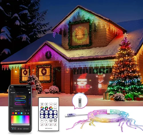 Vista 9 de AHAWILL - Luces de carámbano para exteriores, luces de Navidad al aire libre de 33 pies con 255 LED regulables, IP65 impermeables, luces de cadena