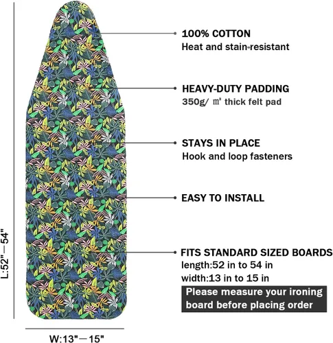 Vista 2 de Funda para tabla de planchar y almohadilla de tamaño estándar 15 x 54, 3 pares de correas de cierre de , bordes elásticos, 2 capas para tabla