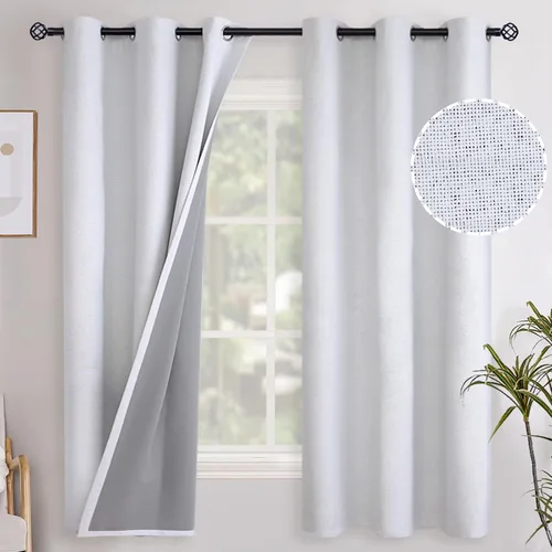 Vista 117 de YoungsTex - Cortinas opacas de lino para dormitorio, oscurecimiento de la habitación, cortinas con textura de lino, paneles con aislamiento térmico