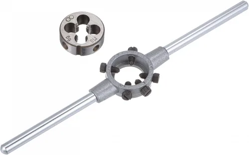 Vista 9 de uxcell Juego de llaves de mango de troquel, M7 x 0.5 roscado redondo y 0.984 in (dados M7-M9) soporte ajustable herramienta de mano