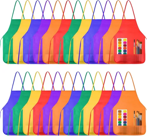 Vista 8 de KUUQA Delantal de arte para niños con dos bolsillos para pintura para niños, a granel para manualidades, hogar, cocina, aula, suministros de pintura