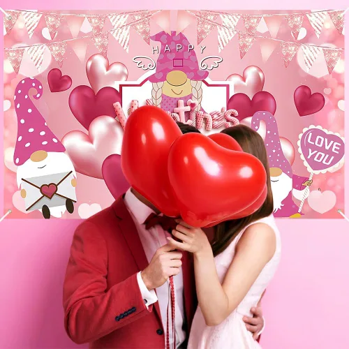 Vista 6 de Telón de fondo para fotografía del día de San Valentín, telón de fondo de pancarta de feliz día de San Valentín, suministros de fiesta con diseño