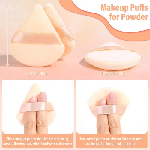 Vista 3 de Thrilez 20 piezas Borlas de Polvo Triangulares, Borlas de Polvo Suelto Borlas de Maquillaje para Polvo Facial, Borla de Polvo Fijador