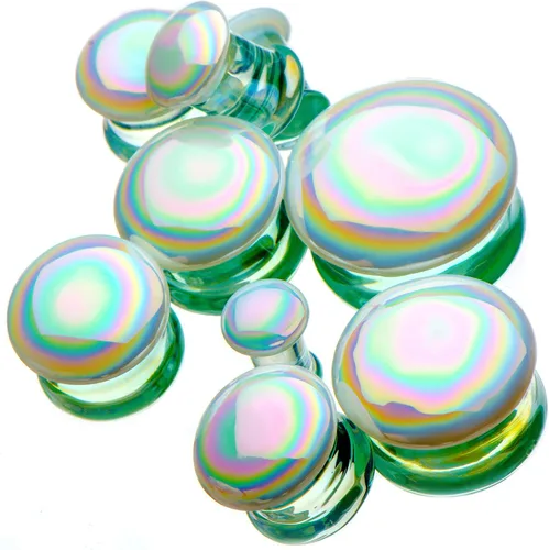 Vista 3 de Pierced Owl - White Aurora Borealis Double Flared Glass Plugs, Sold as a Pair