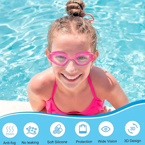Vista 5 de Fabbay 8 gafas de natación sin fugas para niños y adultos, protección UV, gafas de natación impermeables con clip para la nariz