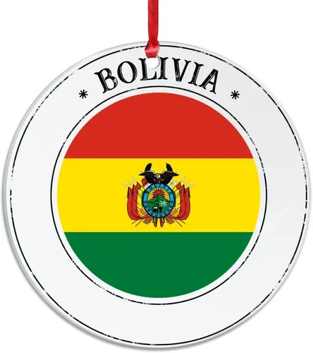 Vista 3 de Adornos de Navidad de Bolivia 2022, adorno de bandera de Bolivia para decoración de árbol de Navidad, recuerdo de ciudad de campo de Bolivia