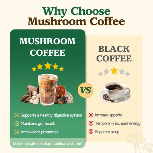 Vista 5 de Café de hongos 10 en 1 con arábica orgánica, melena de león, chaga, reishi y cordyceps, mezcla de hongos de 2000 mg, enfoque, energía y apoyo