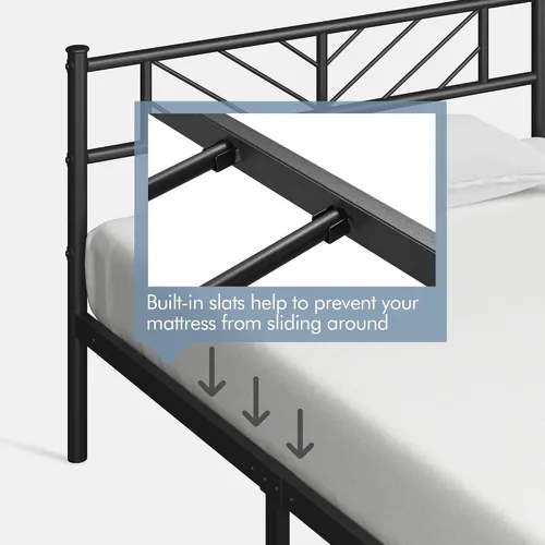 Vista 7 de Yaheetech Estructura de Cama Plataforma de Tamaño Individual con Cabecera de Diseño de Flecha, Base de Colchón de Metal de 13 Pulgadas
