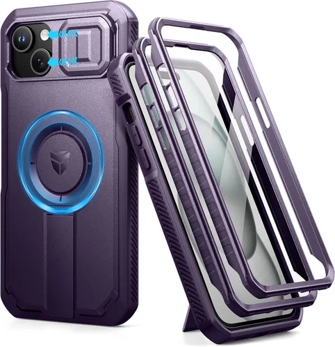 Vista 31 de Dexnor - Funda para iPhone 12 & iPhone 12 Pro con tapa deslizante para cámara, soporte ajustable y protector de pantalla integrado, carcasa