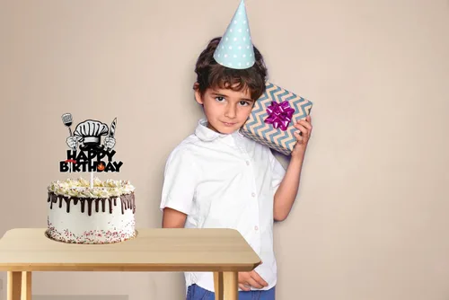 Vista 4 de Decoración de pastel de chef para niños, niñas y hombres, feliz cumpleaños, fiesta de masterchef, con purpurina, cocina, barbacoa, cocina, aventura
