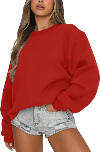 Vista 19 de Fanway&EC - Sudadera de manga larga para mujer, cuello redondo, casual, sudadera con capucha de gran tamaño, tops de otoño Rosa albaricoque