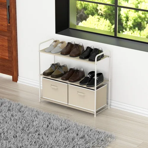 Vista 4 de Simple Houseware Almacenamiento de armario de 3 niveles con 2 cajones, color beige