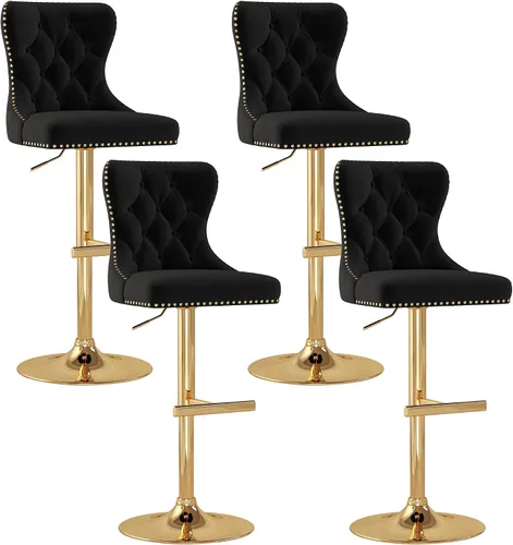 Vista 11 de Juego de 2 taburetes de bar giratorios de terciopelo con respaldo copetudo y base dorada, beige Adjustable Counter Height Barstools with Soft