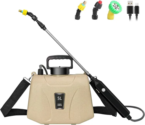 Vista 8 de SZHLUX Pulverizador a batería de 1.35 galones, pulverizador eléctrico mejorado con mango USB, varita telescópica, 3 boquillas de niebla y correa