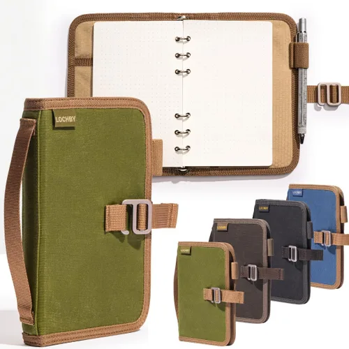 Vista 18 de LOCHBY® Carpeta Field A5 Cubierta de carpeta de 6 anillas Lona encerada resistente al agua Diseño plano Sistema A5 apto para recargar