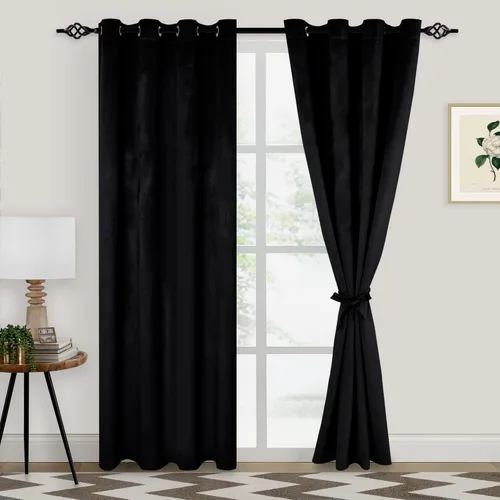 Vista 14 de XWZO Cortinas de terciopelo azul de 63 pulgadas de largo, elegantes cortinas de lujo suaves para sala de estar, aislamiento térmico, oscurecimiento