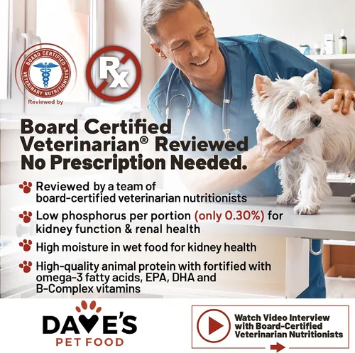 Vista 2 de Dave's Pet Food Soporte renal para perros (estofado de pollo y verduras) – Alimento enlatado húmedo bajo en fósforo y bajo en proteínas