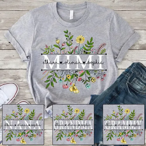 Vista 5 de Custom Mom Mimi and Grandkids Wildflowers Shirt, Customize Grandma Gifts, Gifts for Grandma Nana Gigi Oma Mamaw Yaya