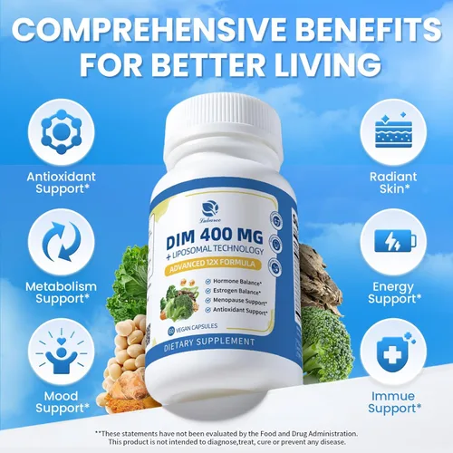 Vista 5 de Lukaree DIM Suplemento 400 mg para mujeres – 12 en 1 cápsulas liposomales diminutas – con cohosh negro, isoflavonas de soja y ácido alfa lipoico