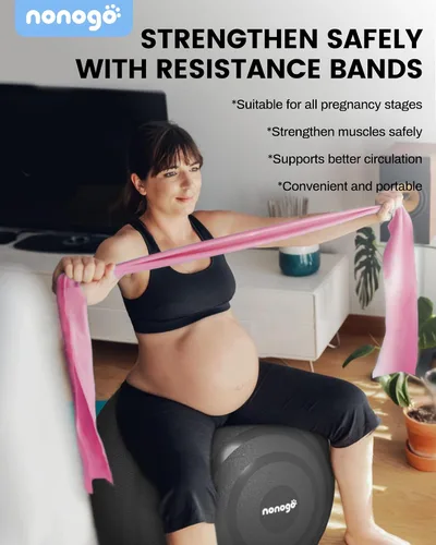 Vista 5 de nonogo Bola de parto para embarazo con bandas de resistencia, pelota de ejercicio para entrenamiento, yoga, terapia física, fisio de maternidad