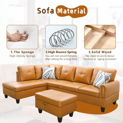 Vista 4 de A Ainehome Sofá seccional de sala de estar, juego de muebles de 97 pulgadas de ancho en forma de L, sofá pequeño para espacio pequeño, sofá de cuero
