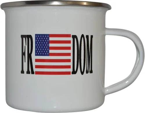 Vista 2 de Rogue River Tactical Taza de café esmaltada con bandera de la libertad de los Estados Unidos, regalo para veterano militar o patriótico americano