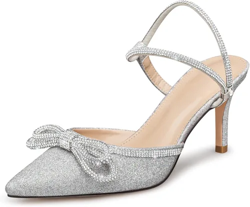Vista 20 de Susanny - Zapatos de tacón bajo con strass para mujer, con punta puntiaguda, de tacón kitten, con cierre, ajustables, con correa, para vestido