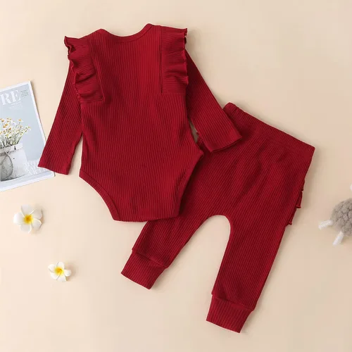 Vista 4 de Conjunto de mameluco y pantalón de manga larga para niña de 3 piezas