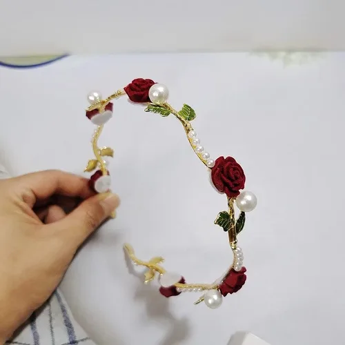 Vista 5 de Walnut Diadema de perlas de rosa para verano, estilo francés, retro, tocado, diadema para el cabello, accesorios para el cabello de boda