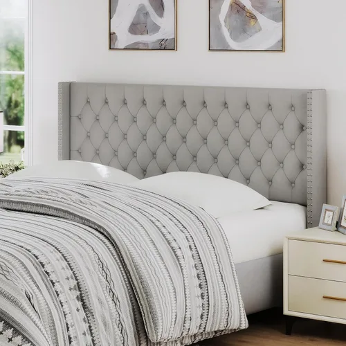 Vista 14 de Furpopup Cabecero tamaño Queen solamente, cabecero de pared con respaldo de ala, tamaño Queen para cama ajustable con acolchado de espuma de alta