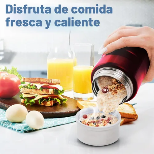 Vista 3 de Earth&ME Termo de acero inoxidable para alimentos calientes de 17 onzas con cuchara plegable, recipiente de alimentos aislado al vacío, termo de Rojo