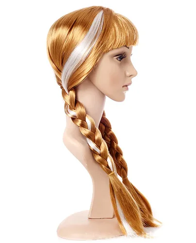 Vista 5 de Peluca de princesa para niñas, disfraz de cabello largo marrón, para fiesta de cosplay, cumpleaños, Halloween, talla M