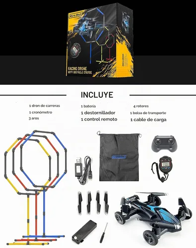 Vista 7 de Galvanox Drone RC Racing con kit de carrera de obstáculos, incluye 3 tamaños de aro para juego de competencia