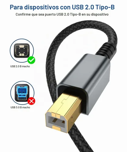 Vista 2 de 10FT USB Printer Cable - High Speed 2.0 Printer Cord, USB-B Cable, B to A Scanner Cord Compatible with HP, Canon, Epson, Dell, Brother, Lexmark Gris