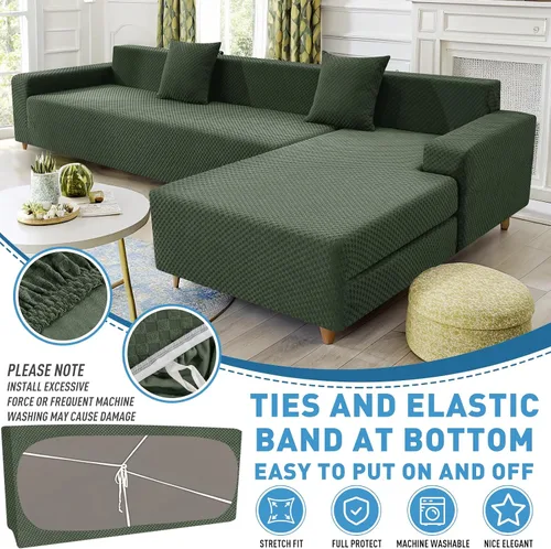 Vista 4 de ZNSAYOTX Fundas para sofá modular, fundas elásticas de jacquard con parte inferior elástica para sofá modular en forma de L, 2 protectores de sofá