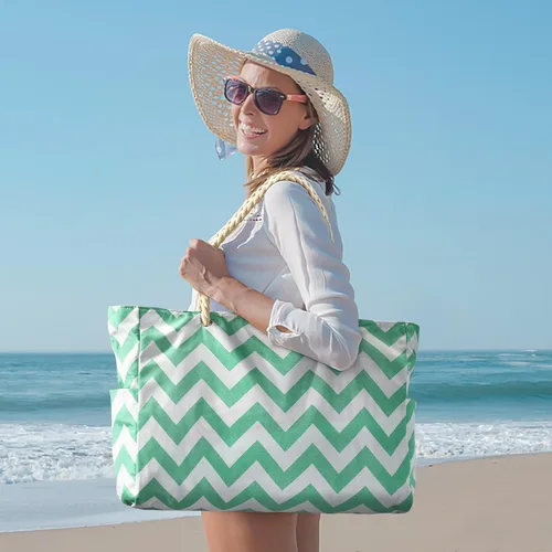 Vista 6 de Bolsas de playa para mujer, bolsa de playa grande impermeable con cremallera, bolsas de playa, impermeables, a prueba de arena, bolsa grande