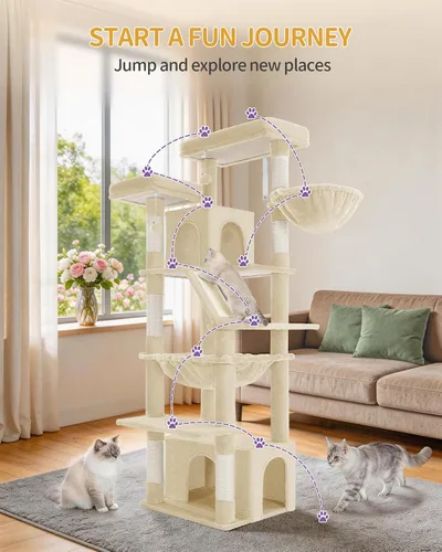 Vista 8 de Hzuaneri Árbol grande para gatos, torre para gatos de interior de 72 pulgadas de alto para 6 gatos grandes, actividad de escalada de esquina