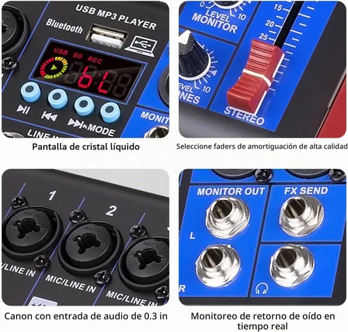 Vista 2 de D Debra Mezclador de grabación portátil profesional de la serie SI con 99 DSP efectos digitales preamplificadores de micrófono y USB para consola