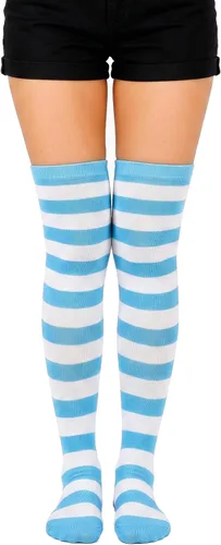 Vista 10 de Calcetines altos para mujer, calcetines altos a rayas hasta el muslo Bandera estadounidense