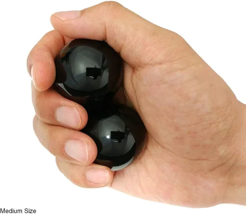 Vista 2 de Top Chi Bolas Baoding de obsidiana negra con bolsa de transporte para terapia de manos, ejercicio y alivio del estrés (mediana de 1.5 pulgadas)