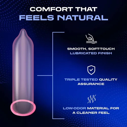 Vista 3 de Crown Condones — 50 unidades — Condones de látex lubricados — Más sedosos, más delgados y más fuertes (paquete de 50) Lubricado, látex, más